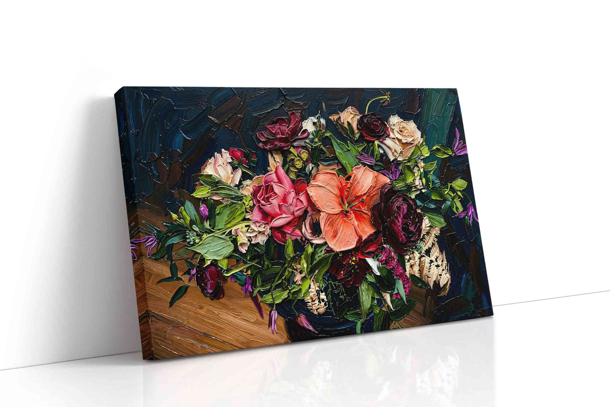 Midnight Petals Ablaze floral canvas print gallery-wrapped landscape canvas studio shot