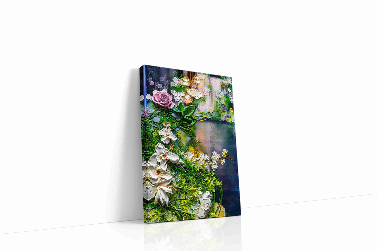 Moonlit Petal Cascade floral canvas print, gallery-wrapped, ready to hang