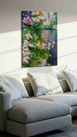 Moonlit Petal Cascade floral canvas print, displayed in a living room