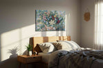 Pastel Yuletide Wreath floral canvas print, displayed in a bedroom