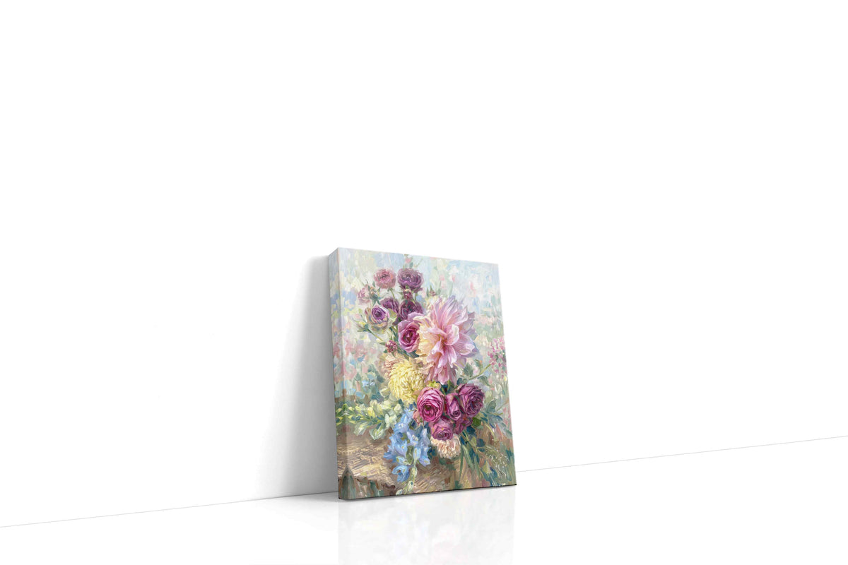 Petals in Morning Hush floral canvas print gallery-wrapped portrait canvas studio shot