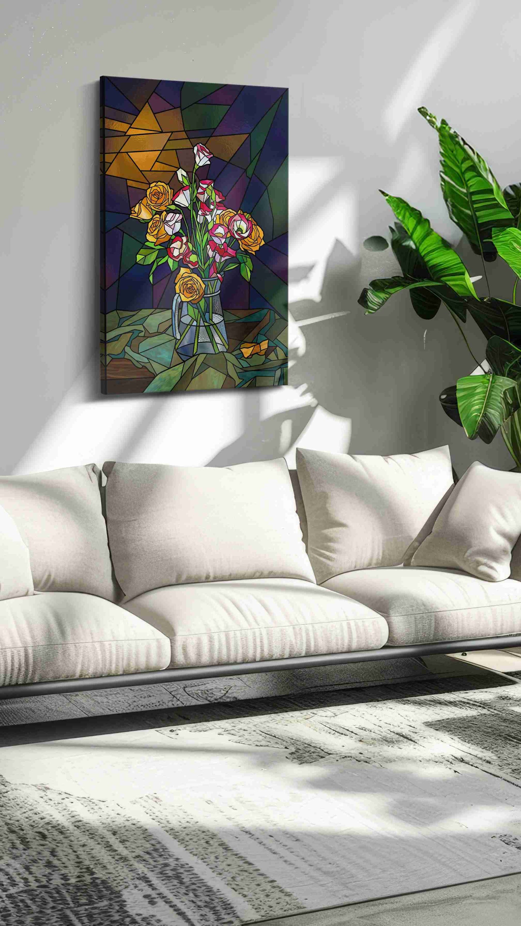Twilight Petals in Glass floral canvas print, on wall, lifestyle preview