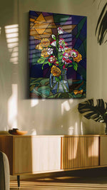 Twilight Petals in Glass floral canvas print in a hung canvas mockup