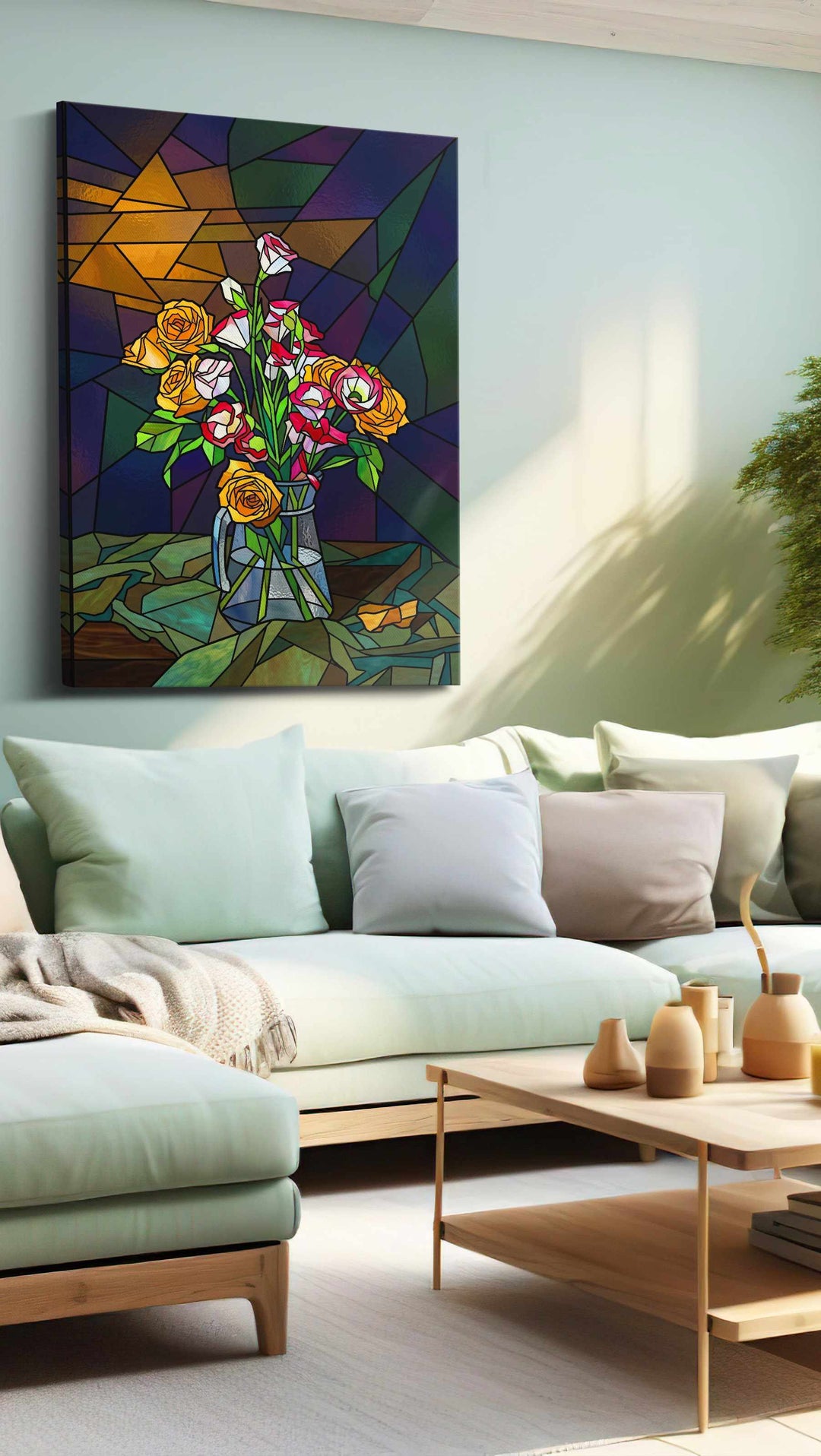 Twilight Petals in Glass - Floral Canvas Print, Botanical Wall Art, Flower Canvas Art