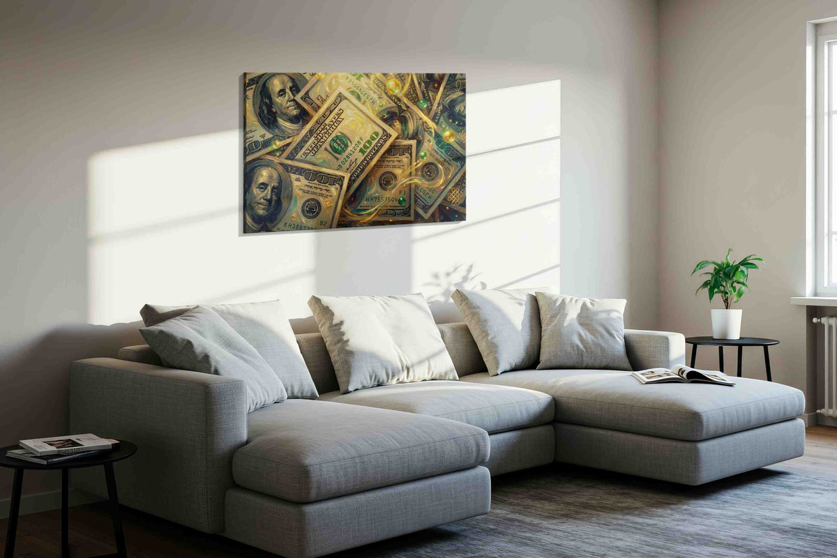 Gilded Currency Reverie fortune canvas print in a living room scene