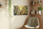 Gilded Currency Reverie fortune canvas print, displayed in a living room