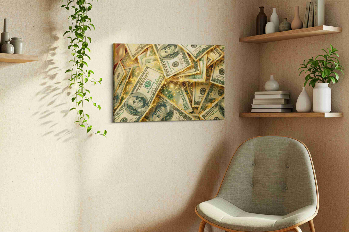 Gilded Fortune Cascade fortune canvas print styled in a living room