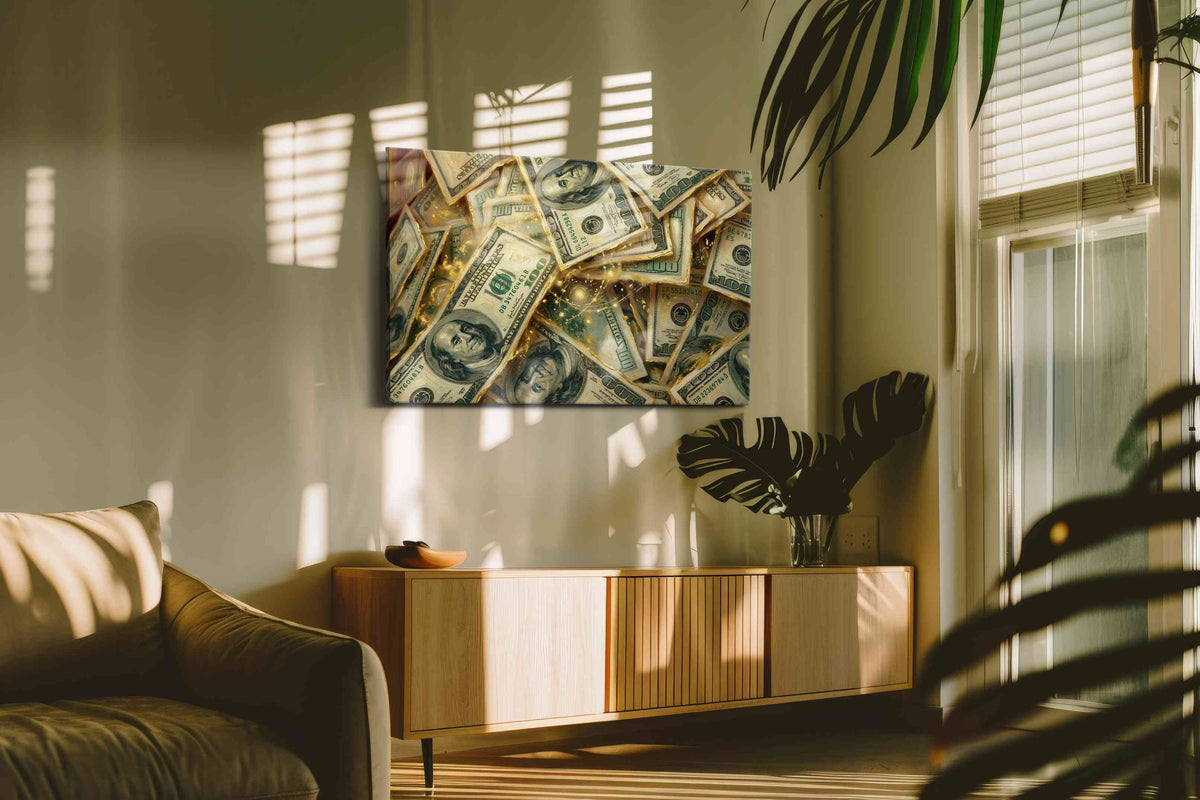 Gilded Fortune Cascade fortune canvas print, on wall, lifestyle preview