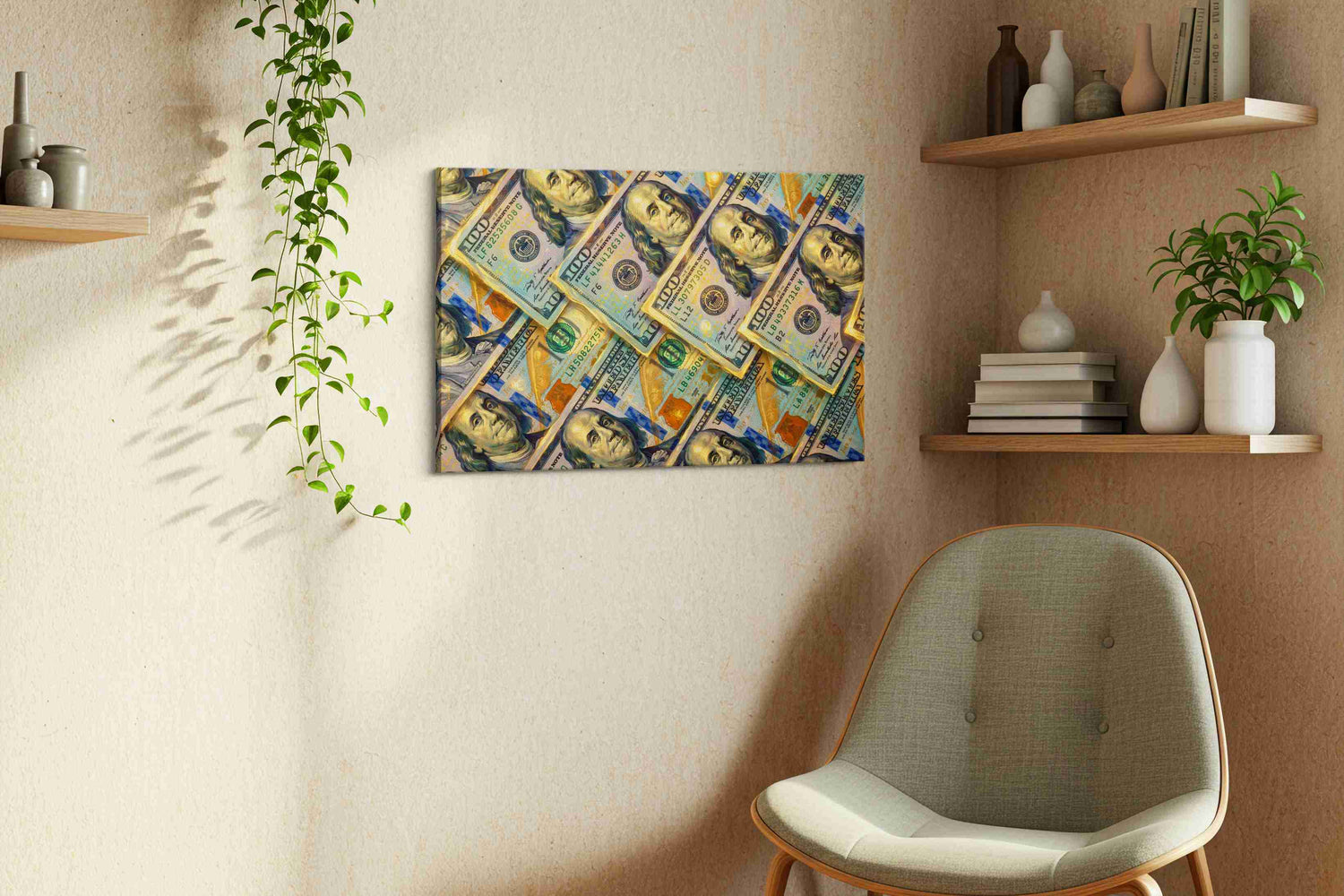 Gilded Hundred Reverie - Feng Shui Wall Art, Prosperity Canvas Print, Good Luck Decor
