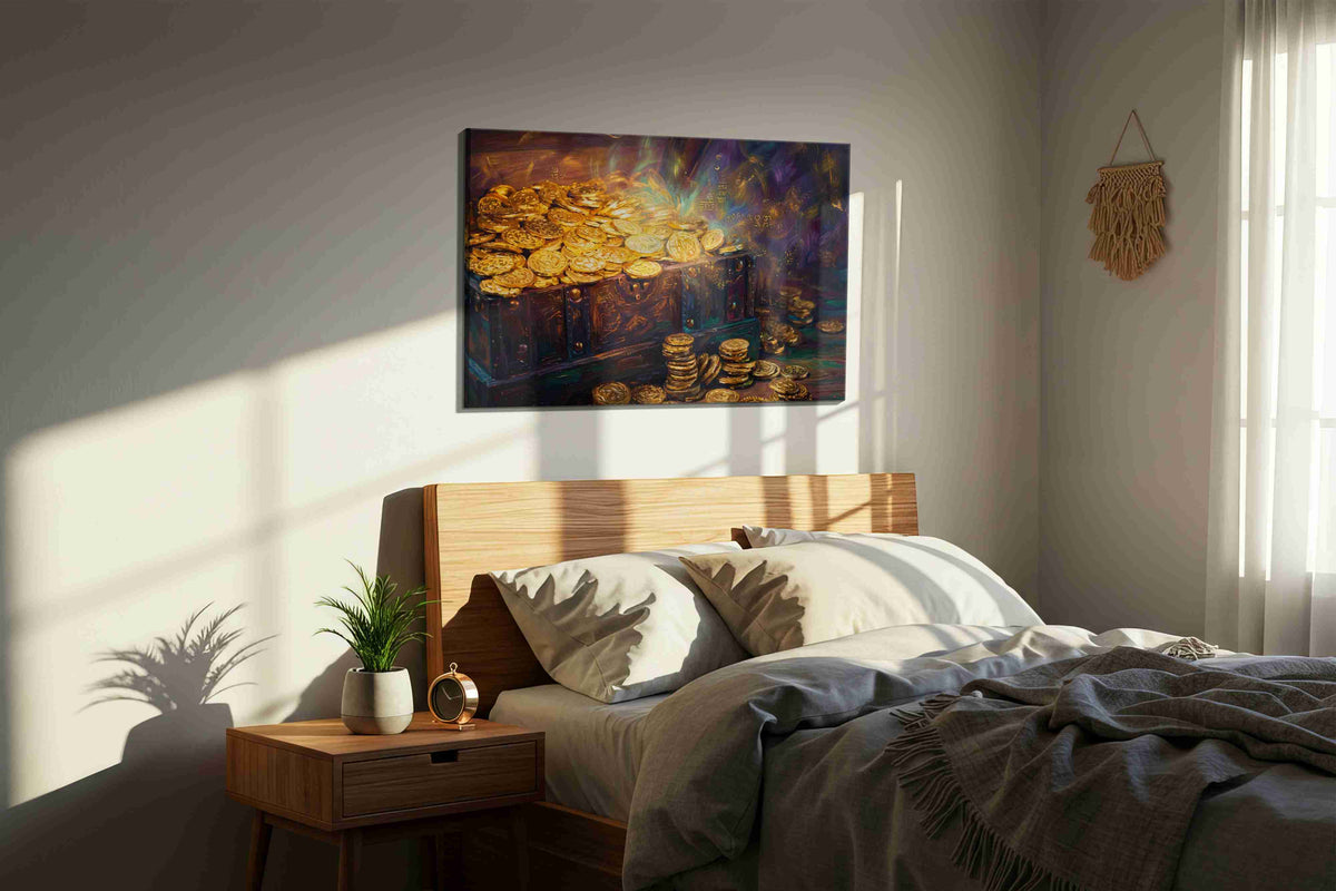 Treasure of the Violet Vault fortune canvas print, displayed in a bedroom