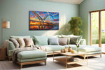 Aurora Over the River Span landmarks canvas print, hanging on wall