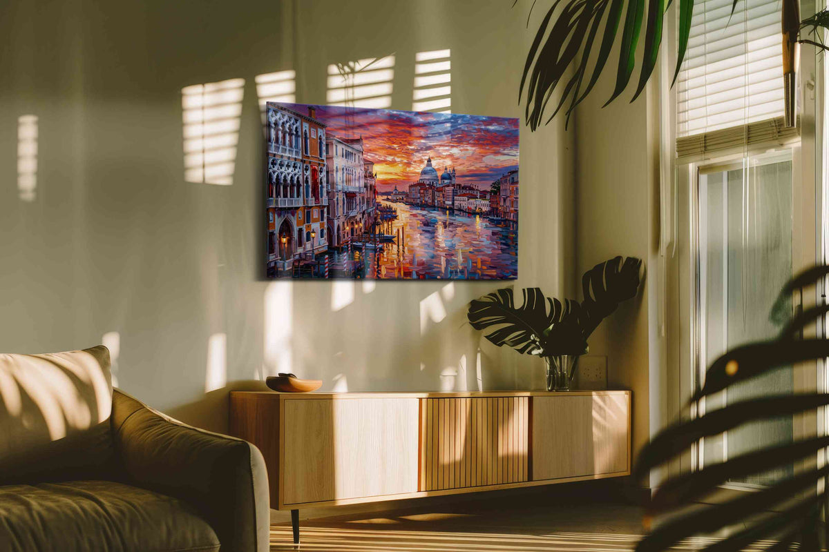 Ember Sky Over the Grand Canal landmarks canvas print in a hung canvas mockup