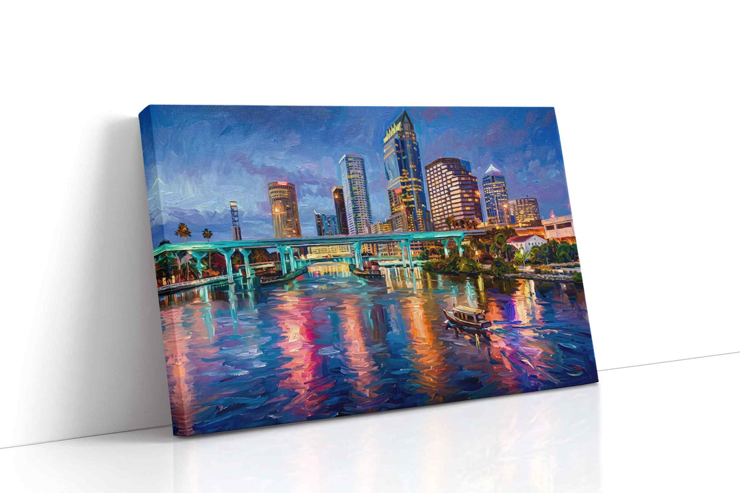 Neon Tides of the City - Landmark Wall Art, Travel Canvas Print, Famous Places Art