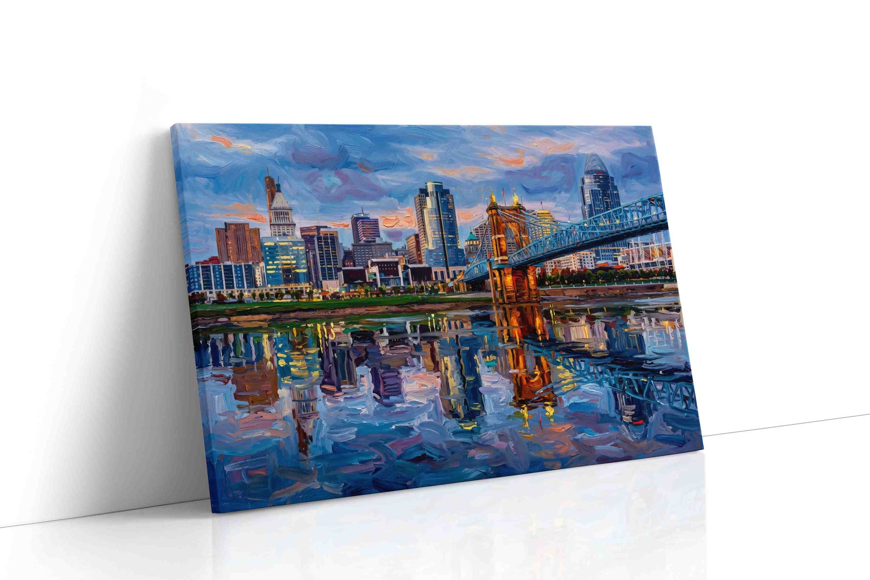Twilight Over Roebling Reflections landmarks canvas print, gallery-wrapped, ready to hang