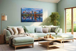 Twilight Over Roebling Reflections landmarks canvas print, hanging on wall