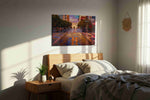 Twilight on Powell Street landmarks canvas print, displayed in a bedroom