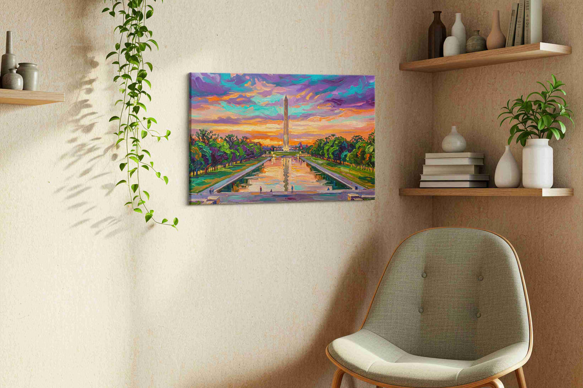Violet Echoes on the Mall landmarks canvas print styled in a living room