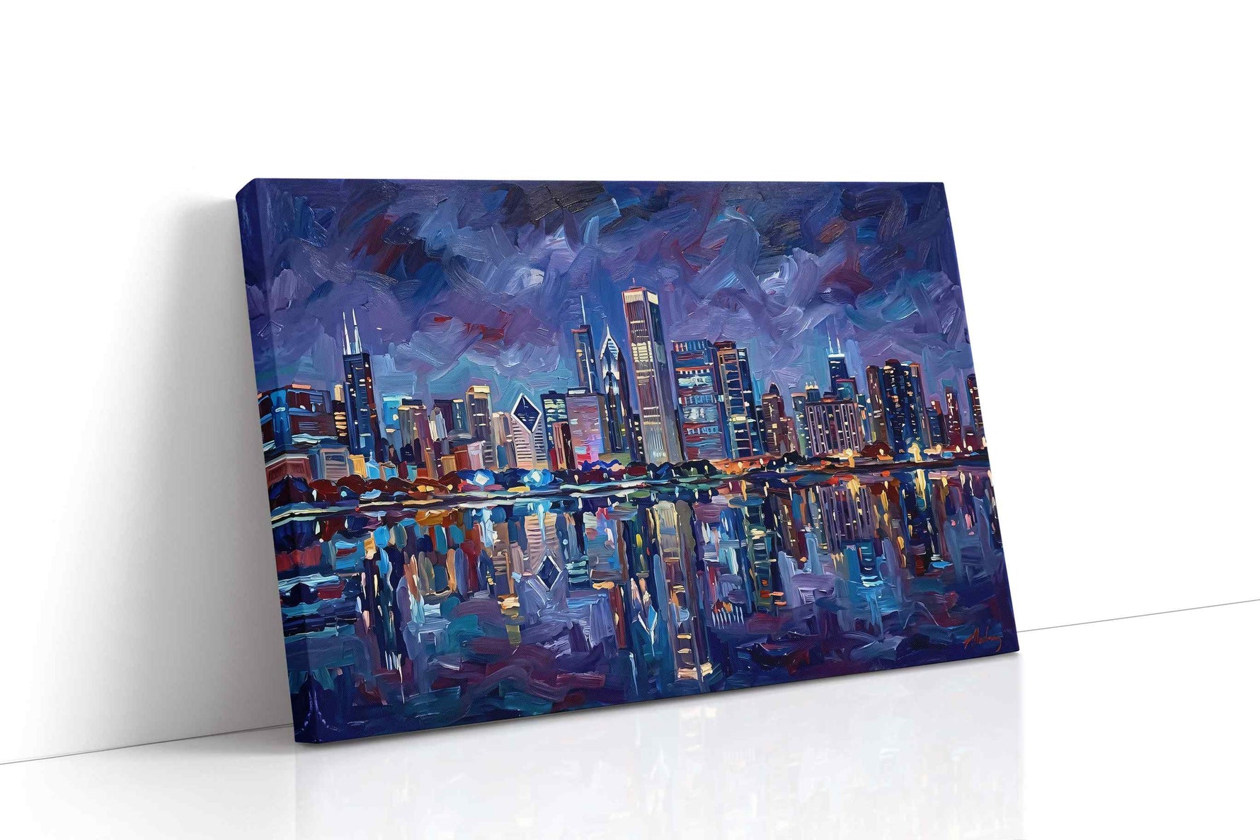 Violet Skyline Reverie landmarks canvas print, gallery-wrapped, ready to hang