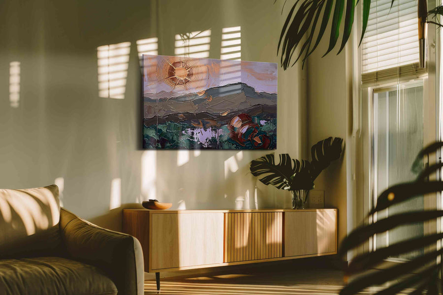 Bronze Sun Over Velvet Hills landscape canvas print, hanging on wall