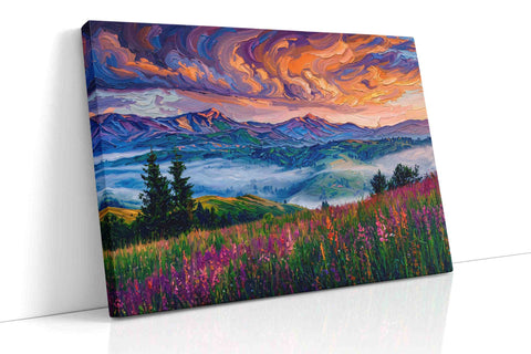 Ember Sky Over Lavender Peaks