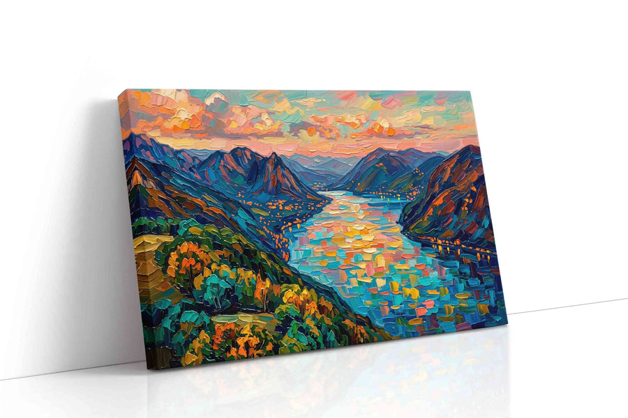 Emberlight Over Azure Fjord landscape canvas print gallery-wrapped landscape canvas studio shot