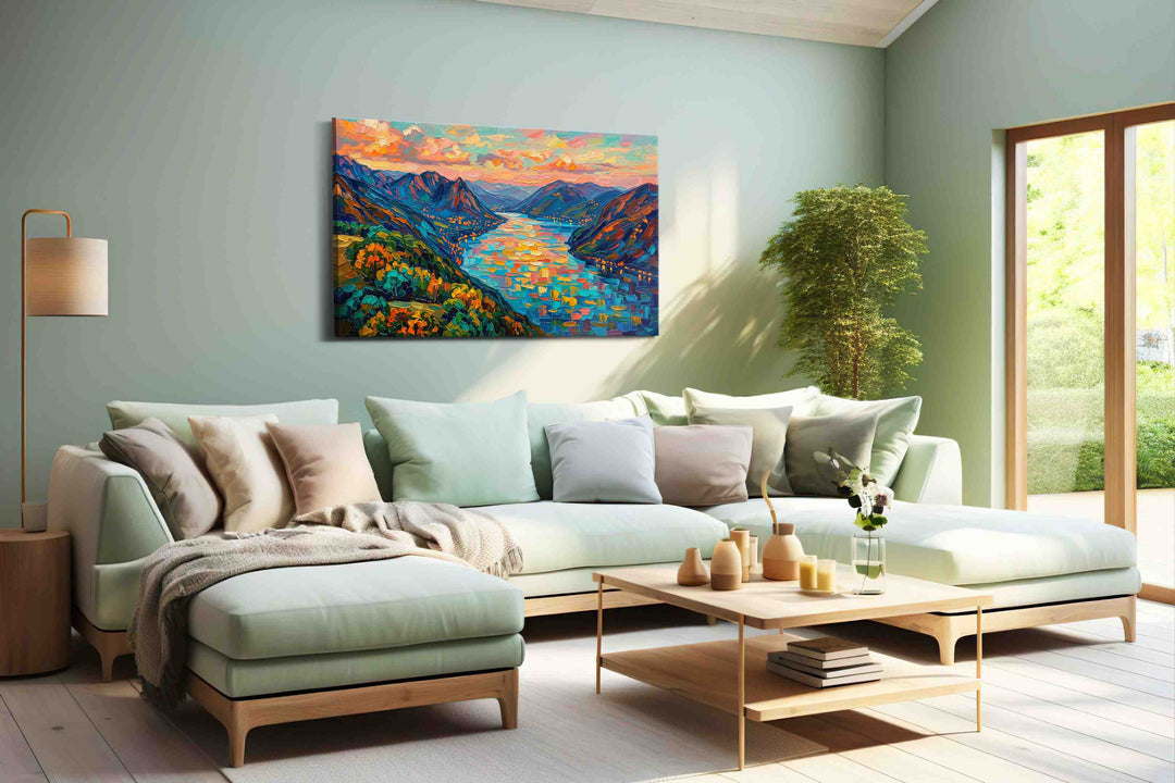 Emberlight Over Azure Fjord - Landscape Canvas Print, Scenic Wall Art, Nature Canvas Art