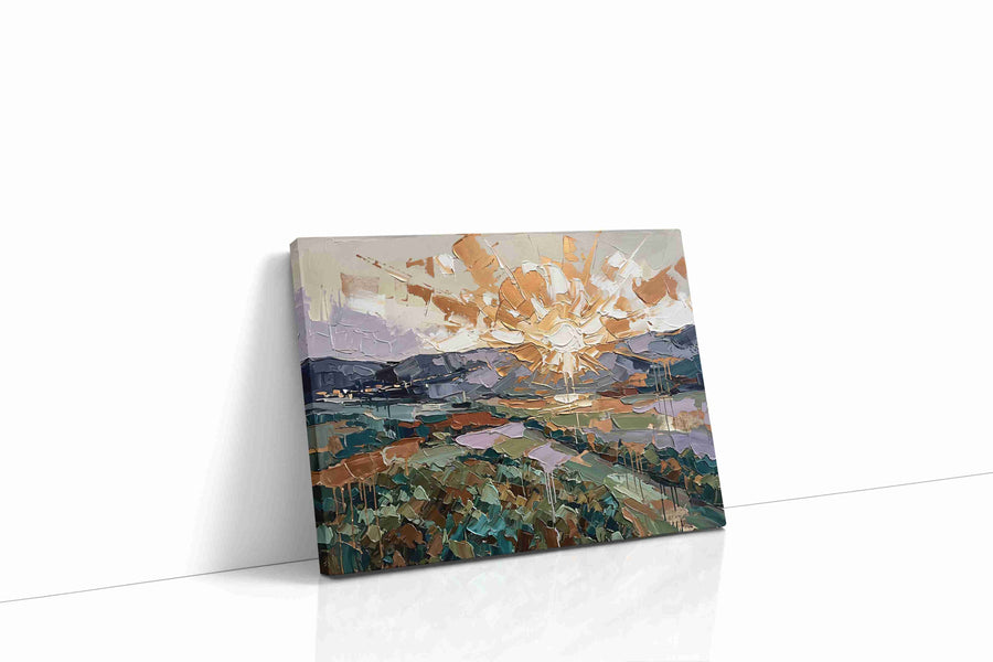 Gilded Horizon Fracture landscape canvas print, gallery-wrapped, ready to hang