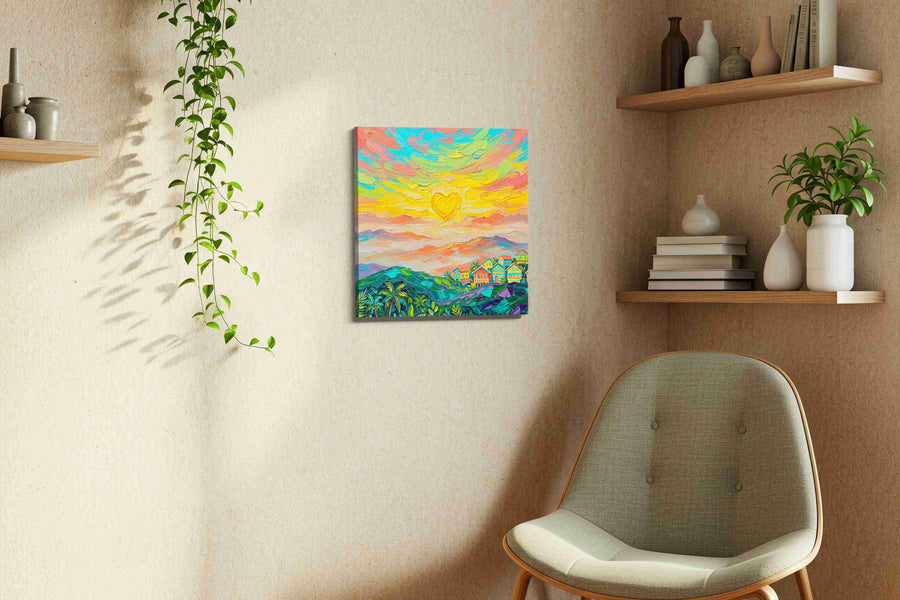 Heart of the Tropical Dawn landscape canvas print styled in a living room