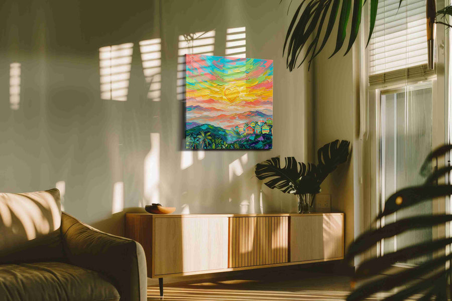 Heart of the Tropical Dawn landscape canvas print, hanging on wall