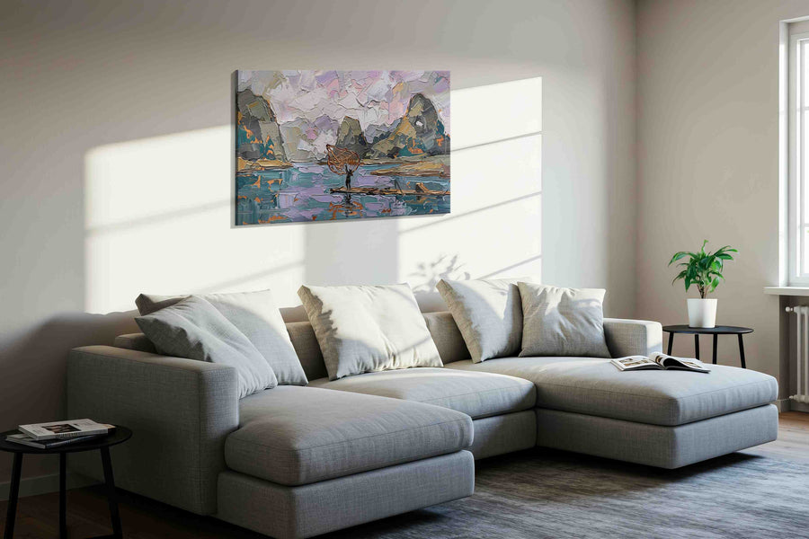 Lantern on Thawing Waters landscape canvas print in a living room scene