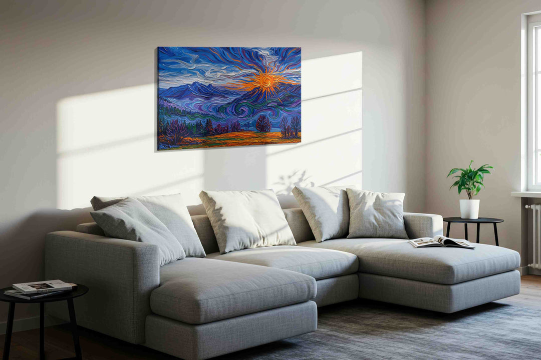 Solar Tempest Over Indigo Peaks - Landscape Canvas Print, Scenic Wall Art, Nature Canvas Art
