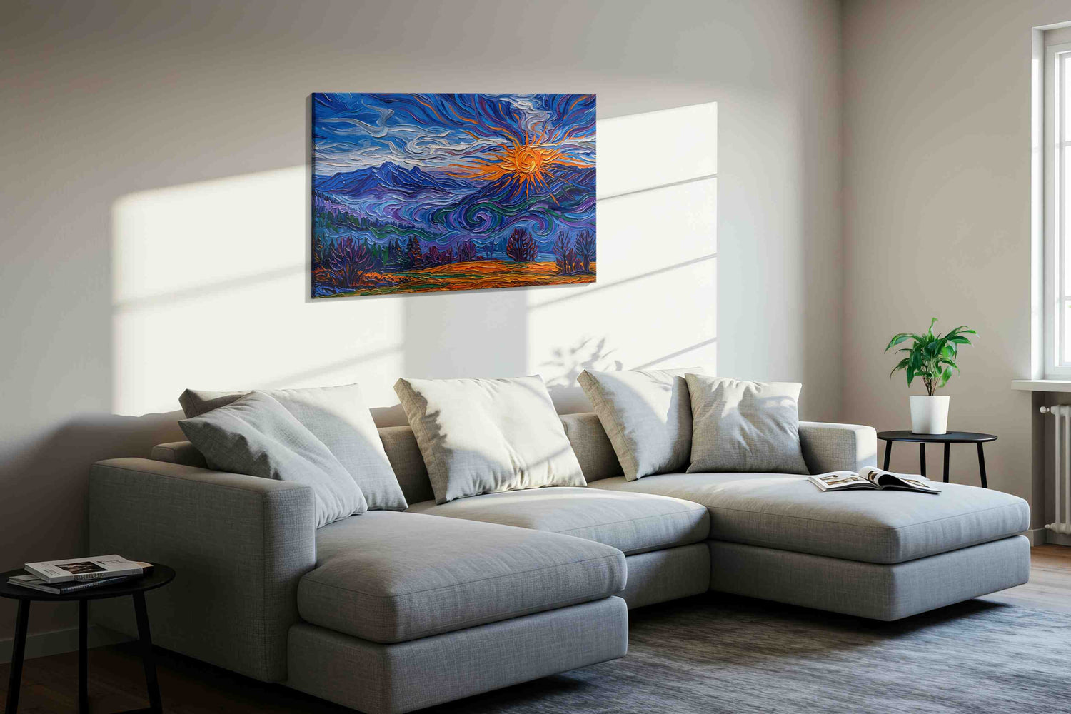 Solar Tempest Over Indigo Peaks - Landscape Canvas Print, Scenic Wall Art, Nature Canvas Art