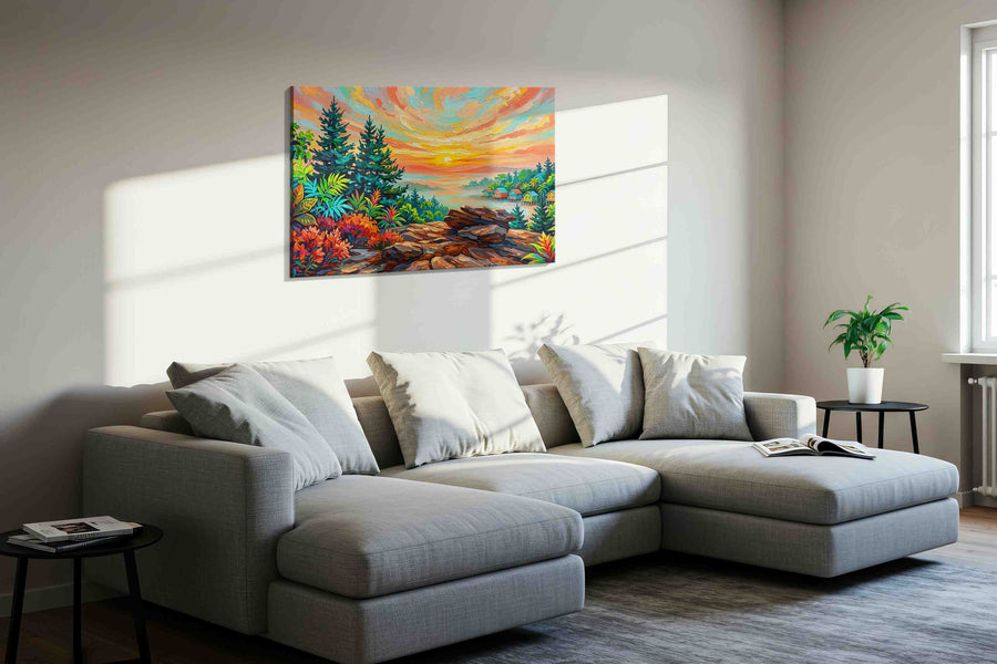 Sunfire Over Painted Cay landscape canvas print in a living room scene