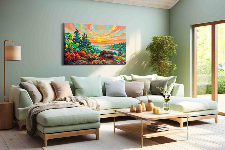 Sunfire Over Painted Cay landscape canvas print, hanging on wall