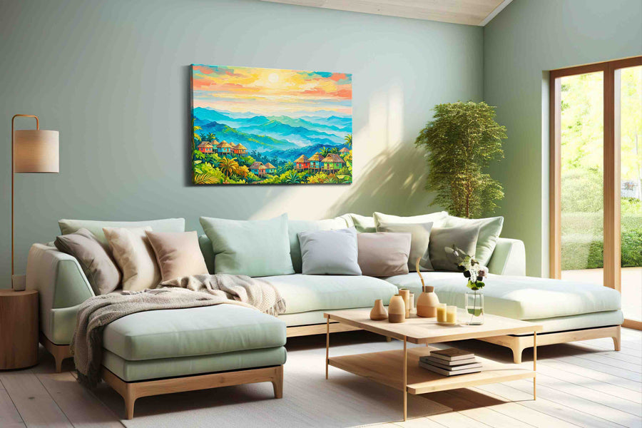 Sunlit Echoes of the Tropics landscape canvas print, hanging on wall