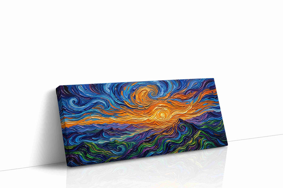 Sunwhirl Over Indigo Tides landscape canvas print, gallery-wrapped, ready to hang