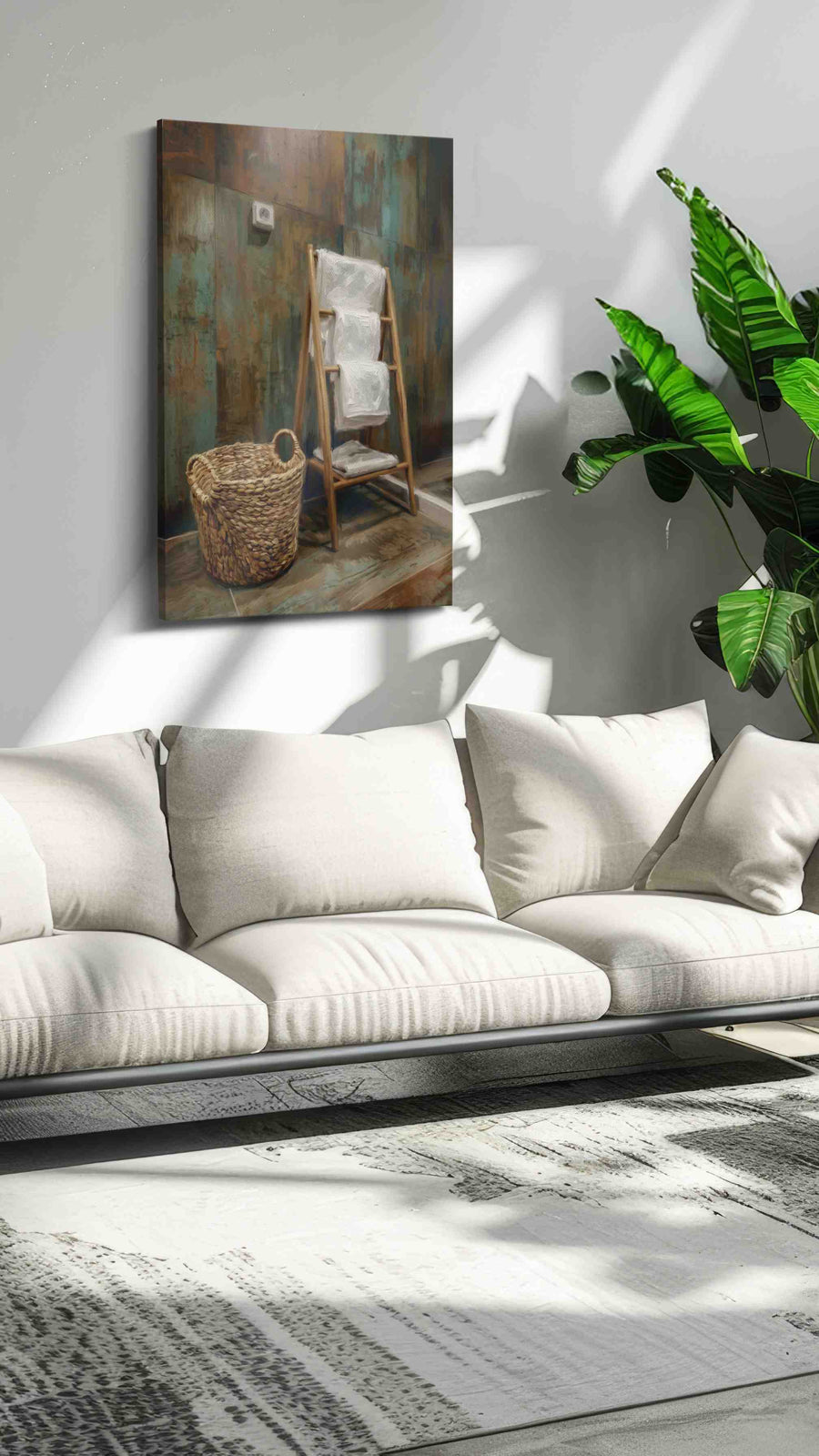 Patina Bath Reverie minimalist canvas print in a modern interior mockup