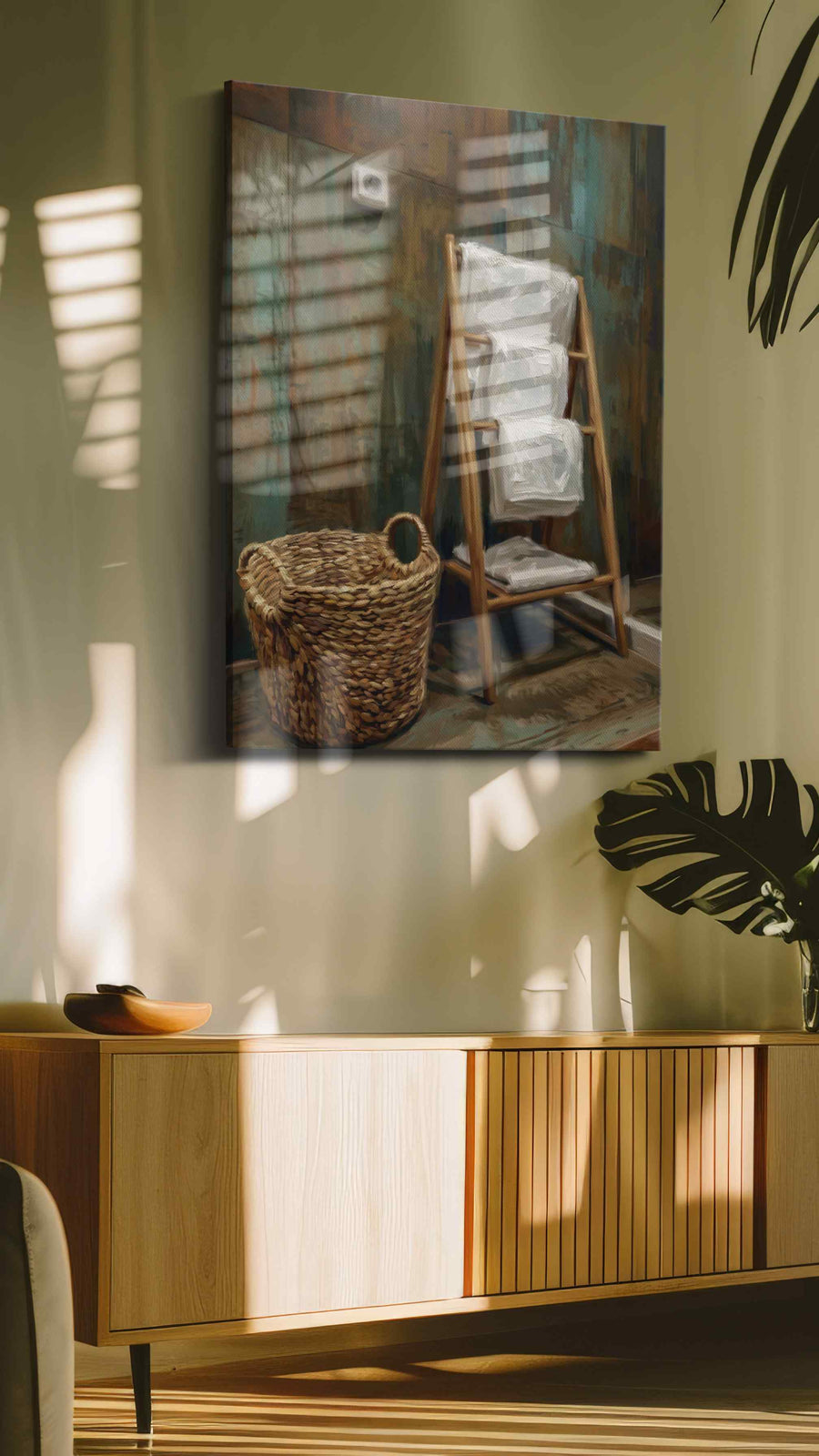 Patina Bath Reverie minimalist canvas print, on wall, lifestyle preview