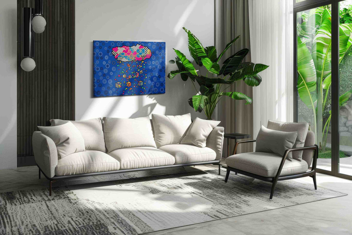Cloud of Neon Keepsakes modern canvas print, on wall, lifestyle preview