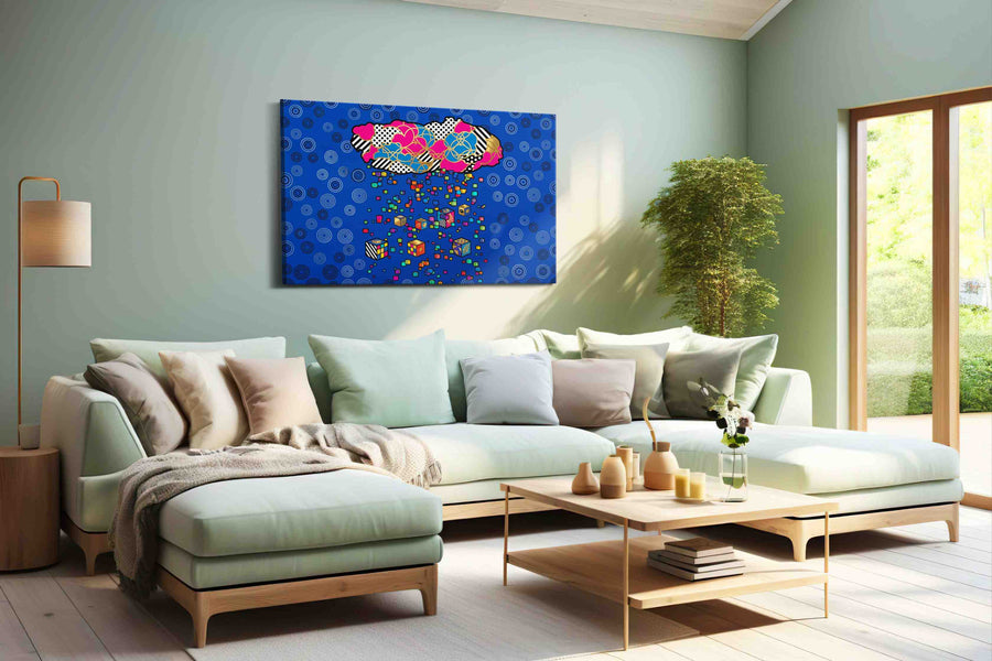 Cloud of Neon Keepsakes modern canvas print, hanging on wall