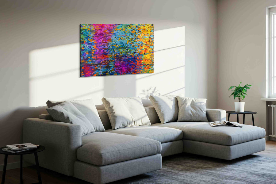 Electric Lotus Tide modern canvas print in a living room scene