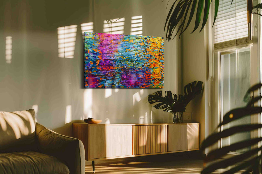 Electric Lotus Tide modern canvas print, on wall, lifestyle preview