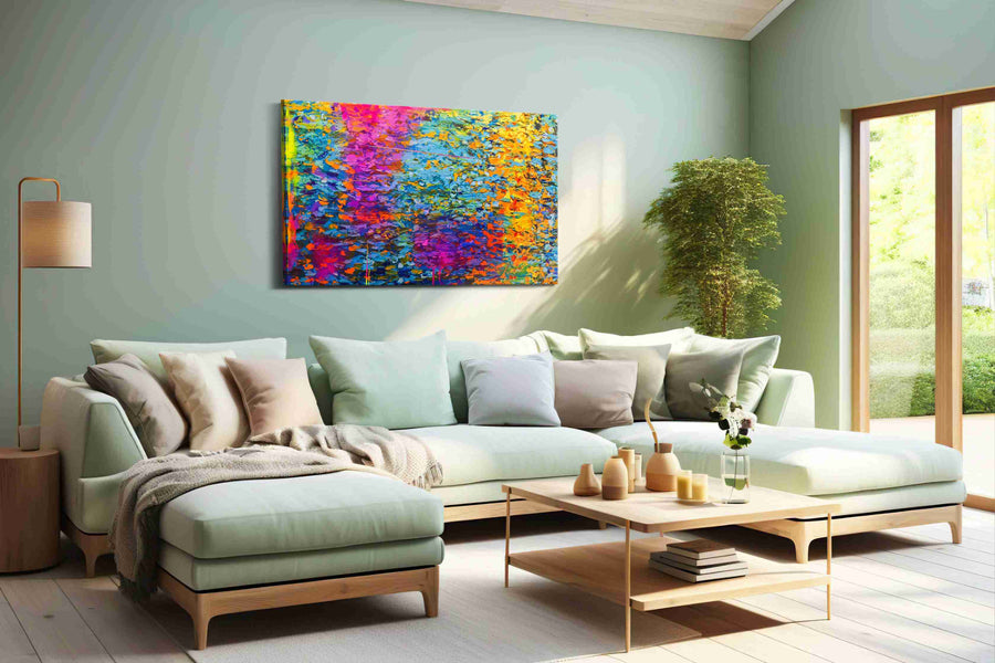 Electric Lotus Tide modern canvas print, hanging on wall