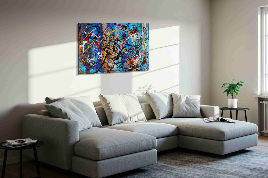 Electric Tidal Frenzy modern canvas print in a living room scene