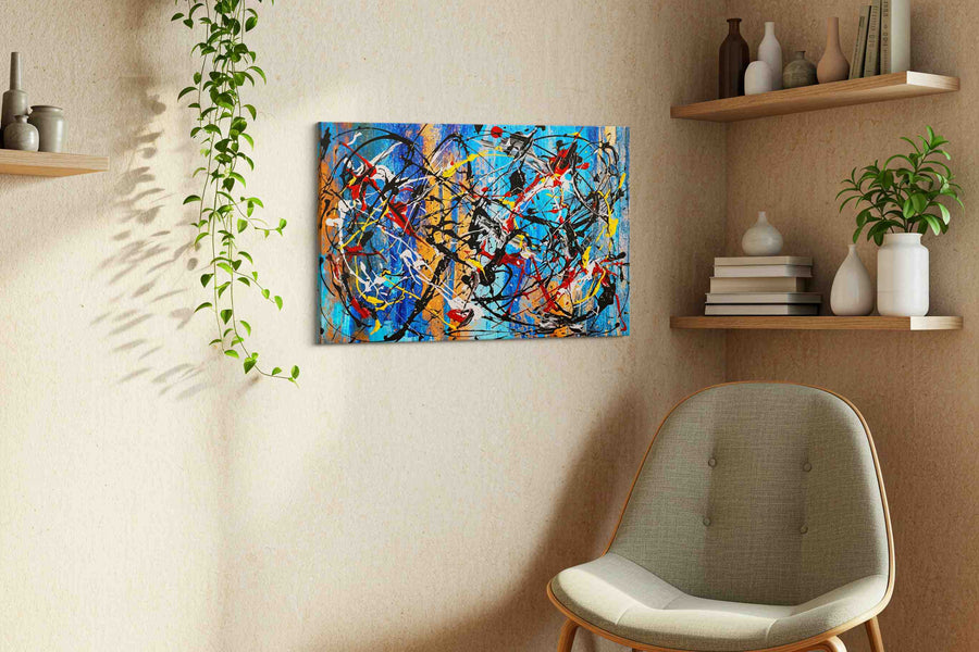 Electric Tidal Frenzy modern canvas print, displayed in a living room