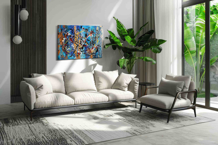 Electric Tidal Frenzy - Modern Wall Art, Contemporary Canvas Print, Minimalist Decor