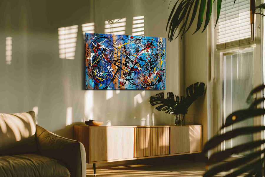 Electric Tidal Frenzy modern canvas print, on wall, lifestyle preview
