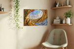 Gilded Skyfire Spiral modern canvas print, displayed in a living room