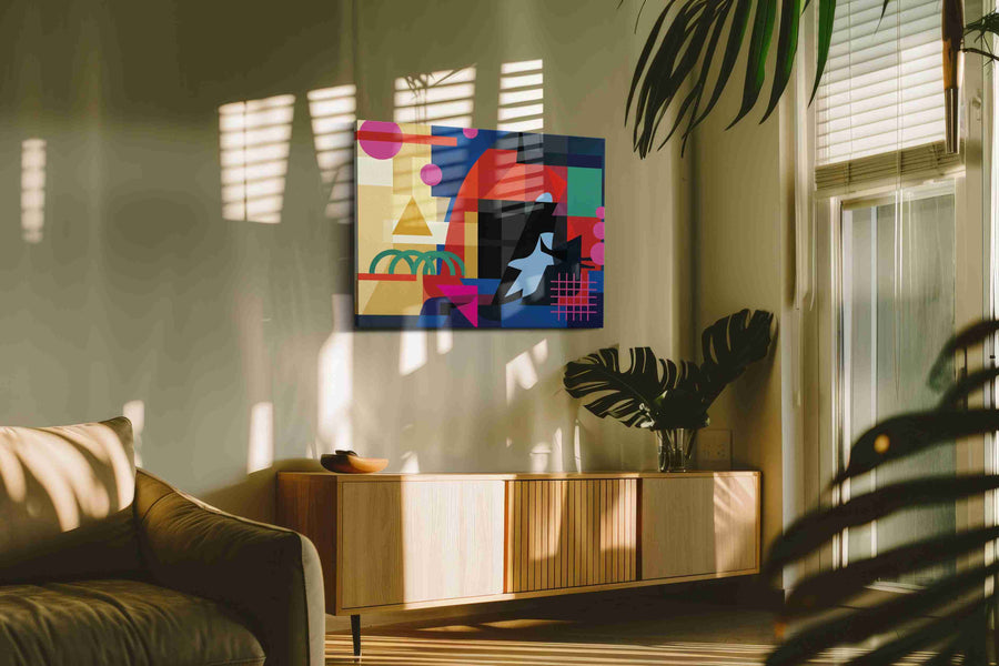 Neon Geometry at Dusk modern canvas print, on wall, lifestyle preview