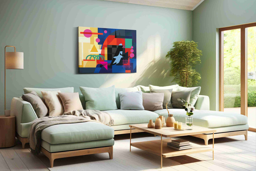 Neon Geometry at Dusk modern canvas print, hanging on wall